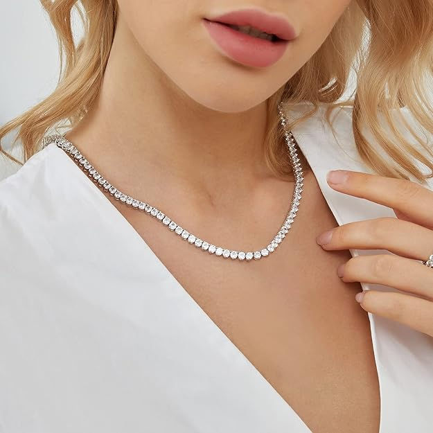 Thumbnail: 14K White Gold Plated  Tennis Necklace CZ for Men Women 3mm