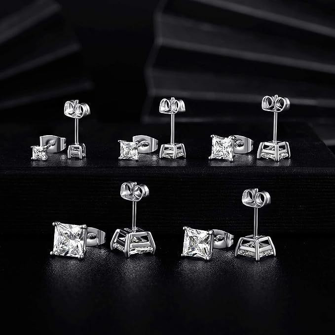 Thumbnail: 14K White Gold Plated Princess Cut Square Clear Cubic Zirconia