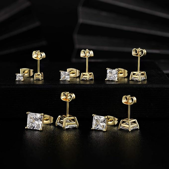 Thumbnail: 14K Gold Plated Princess Cut Square Clear Cubic Zirconia