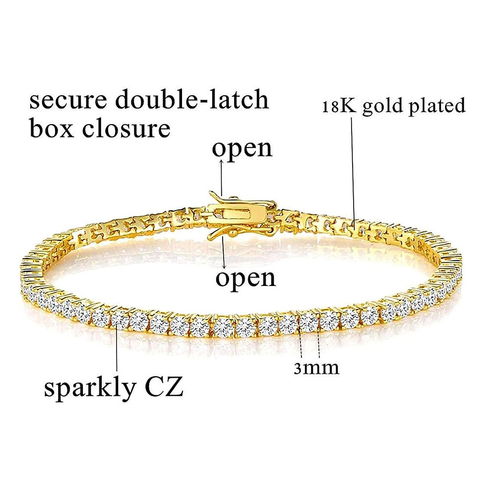 Thumbnail: Tennis Bracelet for Women and Men 3mm Cubic Zirconia 14K Gold Plated