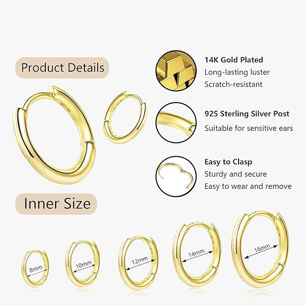 Thumbnail: Hoop Earrings Huggies Cartilage 14K Gold Filled