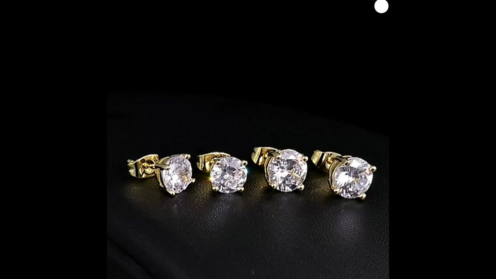 Thumbnail: 14K Yellow Gold Plated Round Cut Clear Cubic Zirconia Stud Earring