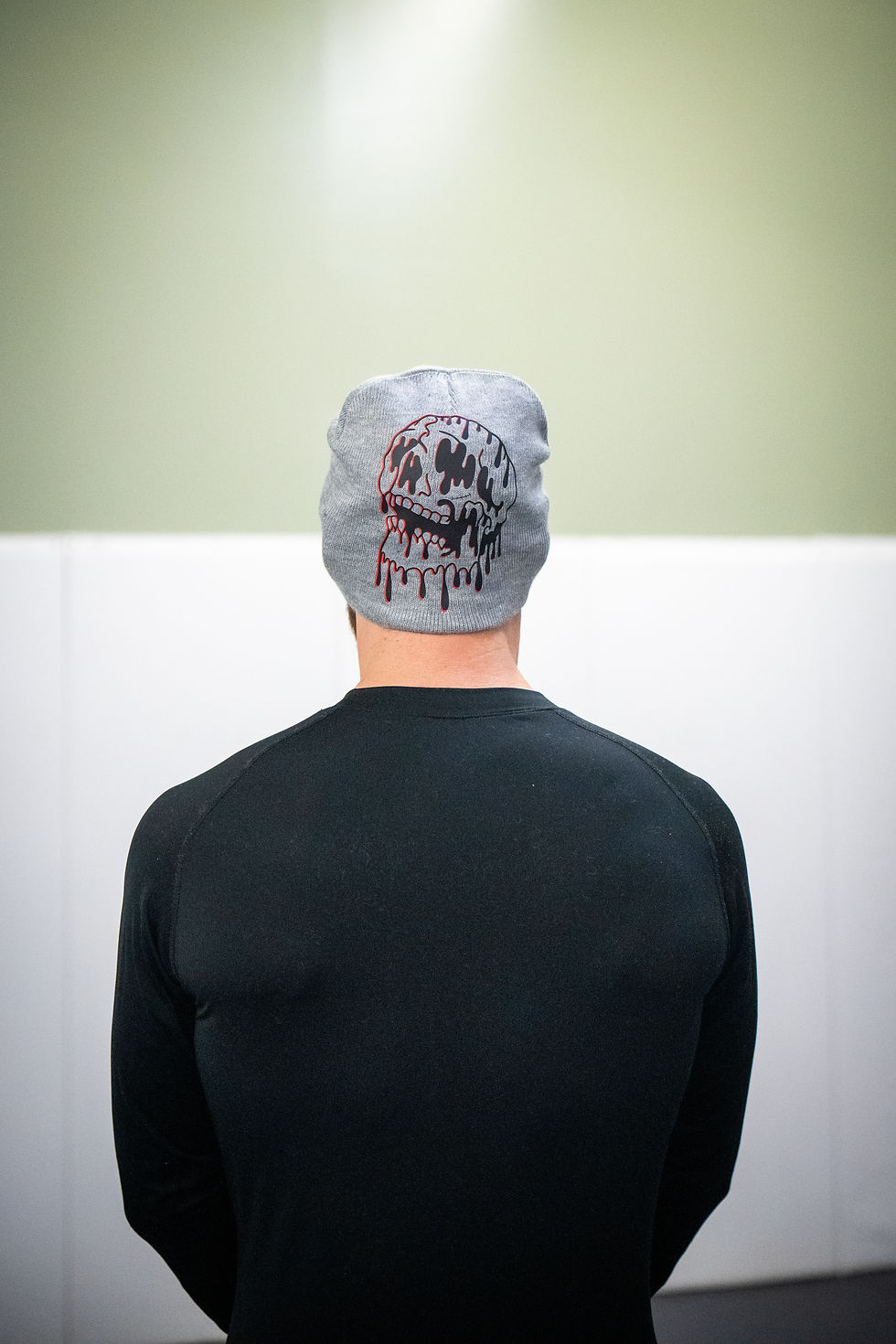 Thumbnail: Grey Beanie W/ Big Drippy Skull