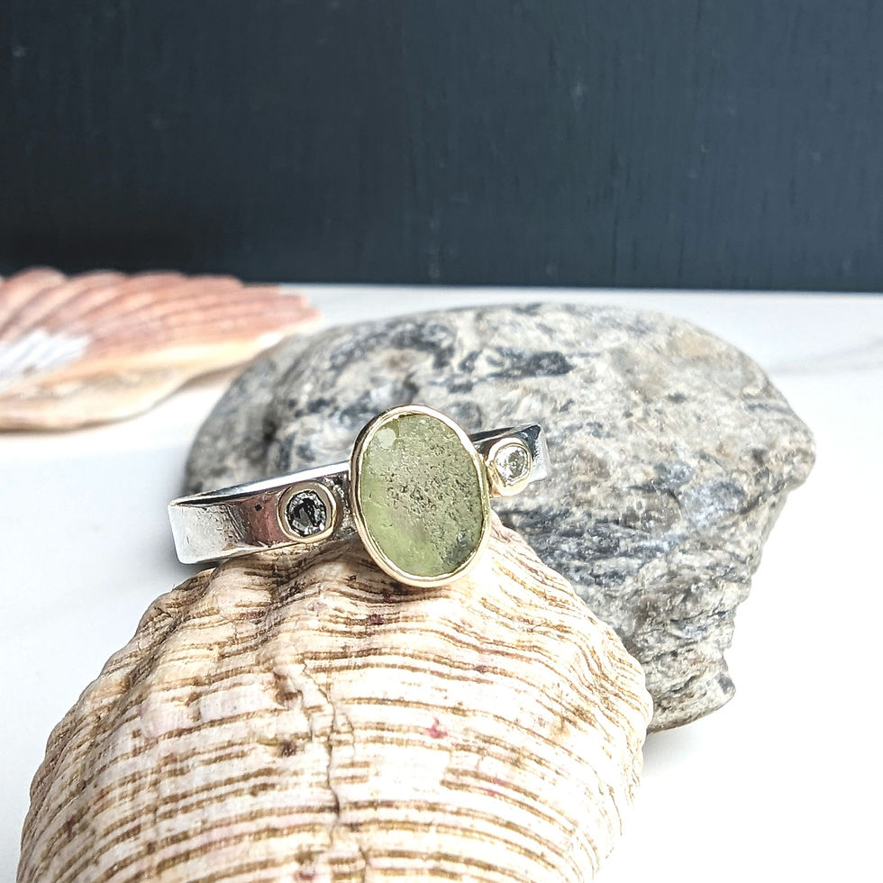 Thumbnail: "Flora" sage green sea glass engagement ring