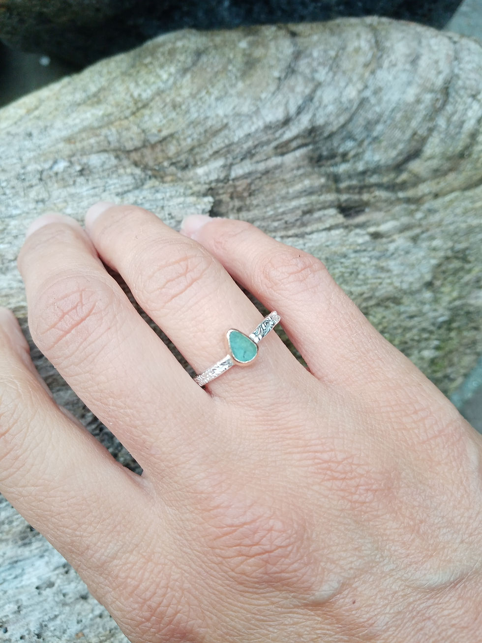 Thumbnail: "Ariel" Sea glass teardrop ring