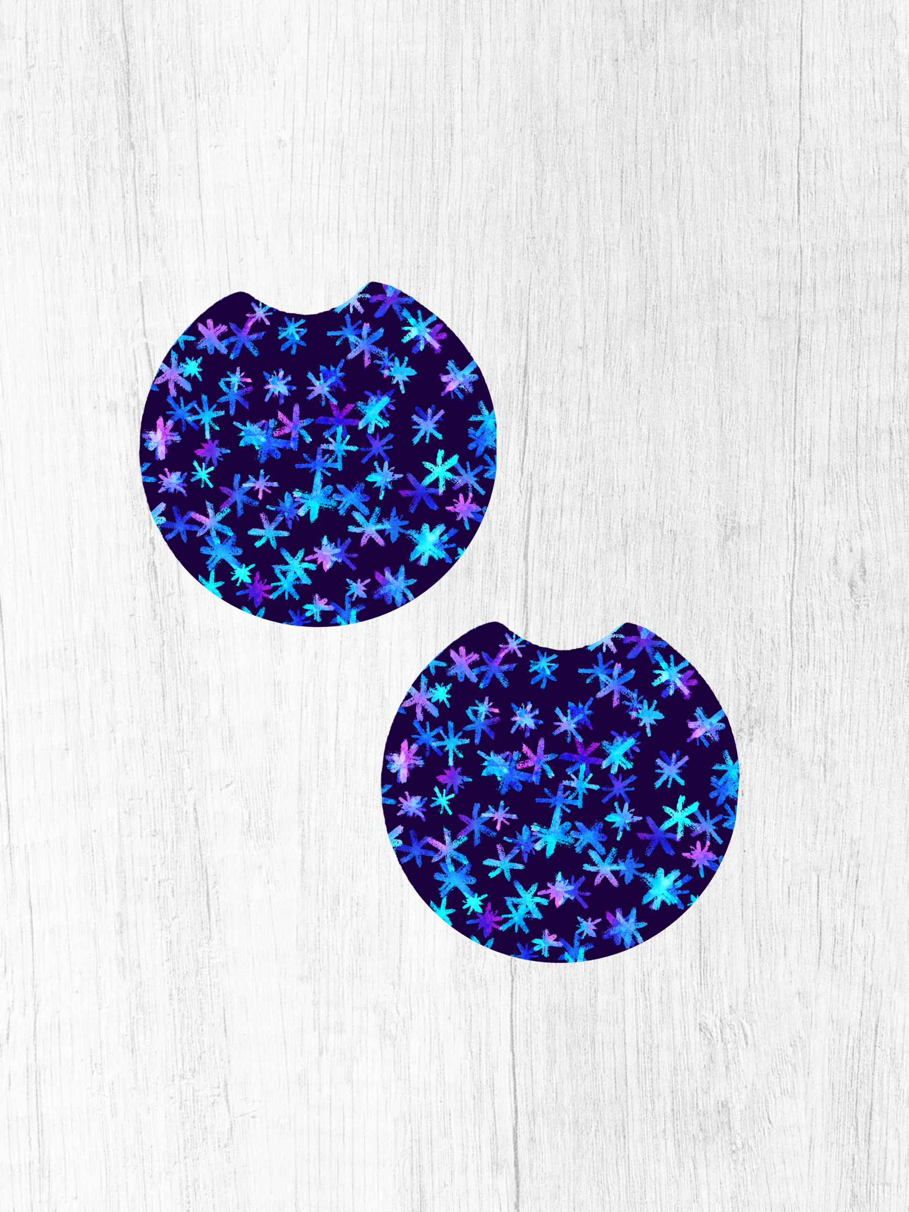 Purple and Blue Snowflake Car Coaster Set