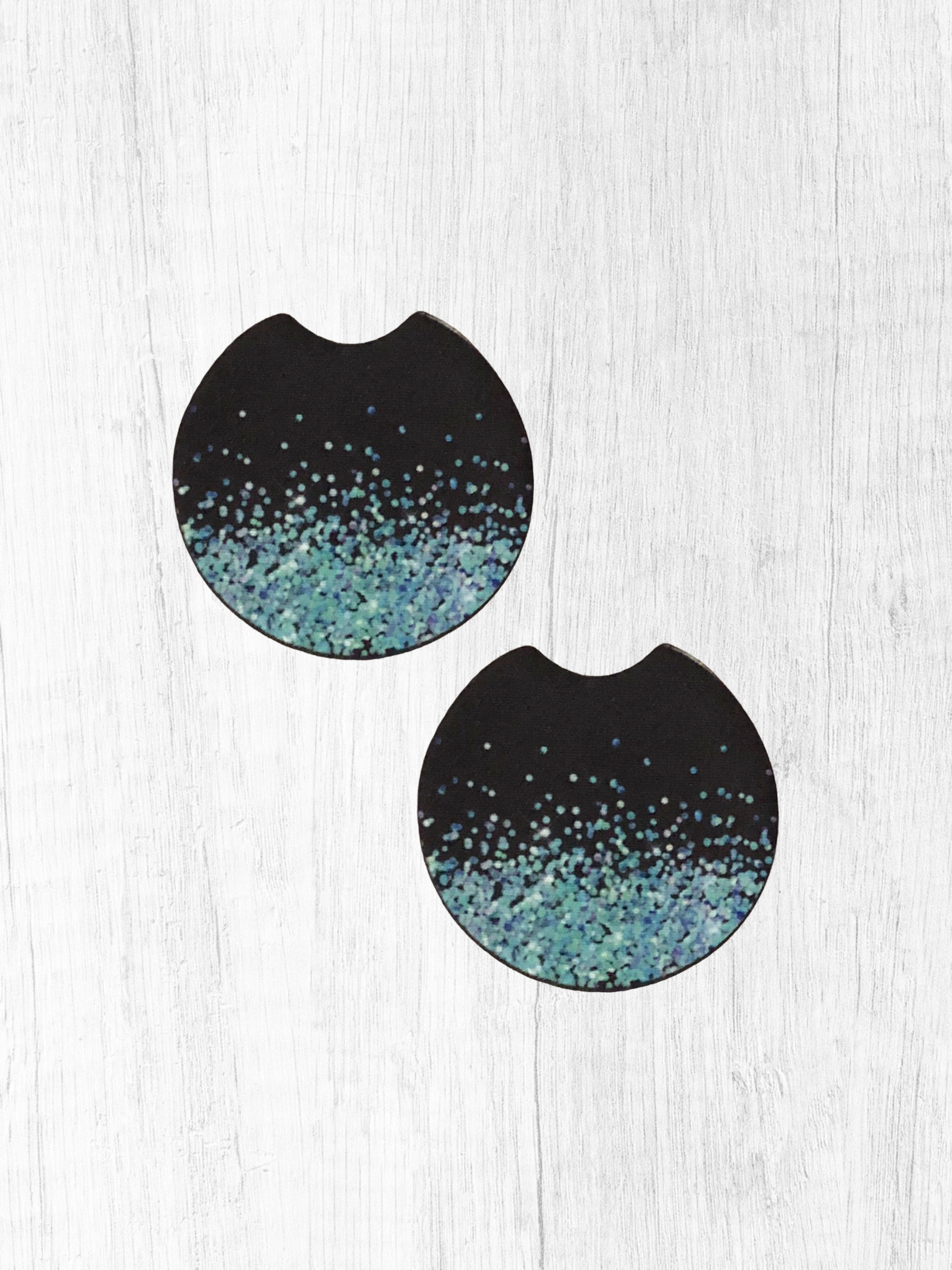 Teal Glitter Car Coaster Set