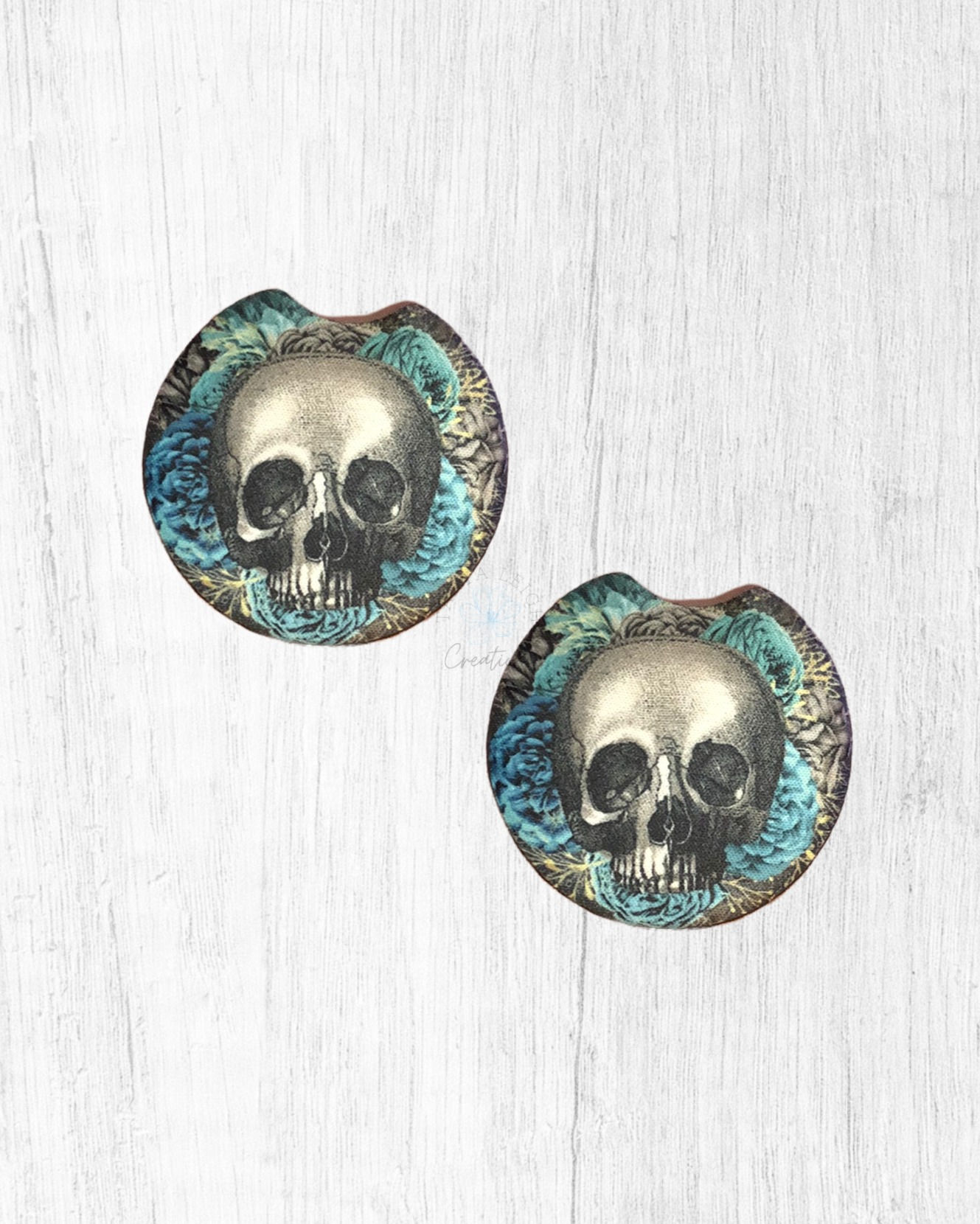 Blue Skull Car Coaster Set
