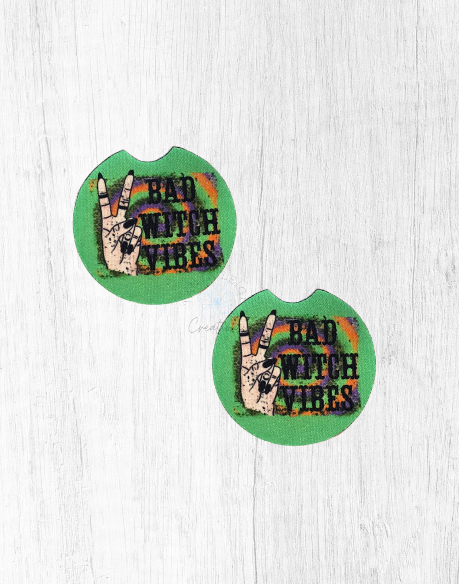 Bad Witch Vibes Green Car Coaster Set