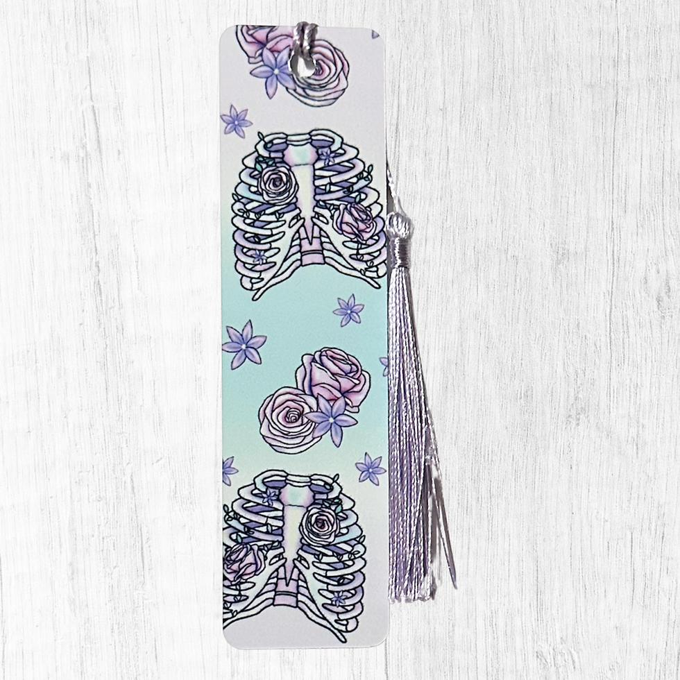 pastel skeleton bookmark with roses