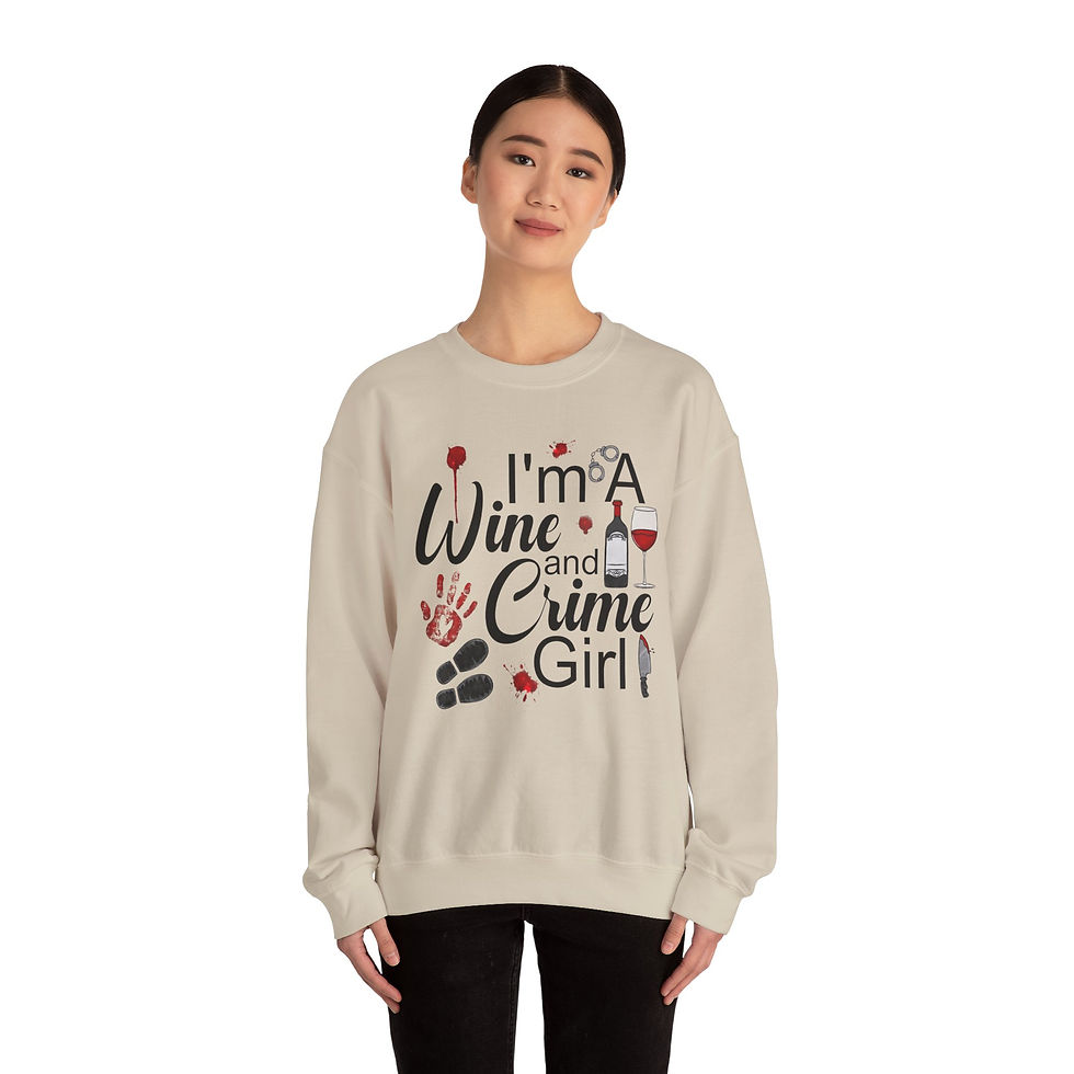 Thumbnail: Wine & Crime Girl Crewneck Sweatshirt - Cozy Unisex Sweatshirt for Wine Lovers