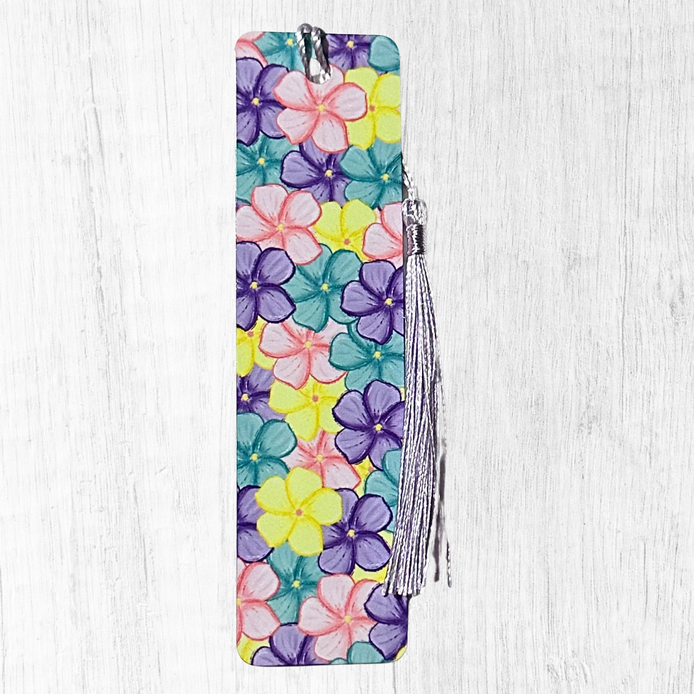 Pastel floral bookmark with colorful flowers and silver tassel