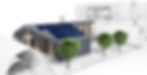 ilustration of a house with solar pannels on the roof and a construction plan.