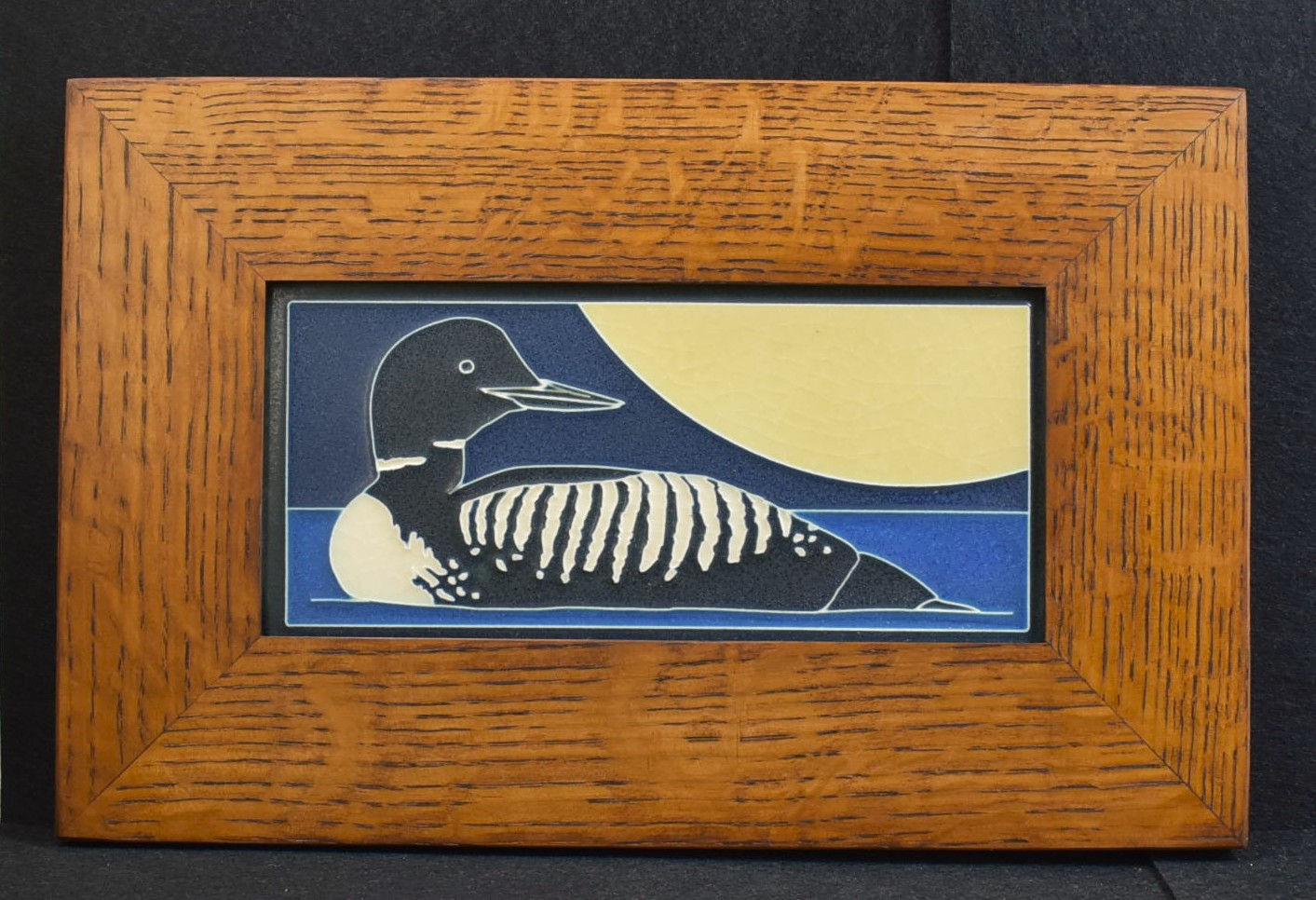 8"x4" Motawi Loon Tile in Mitered Oak Frame M044