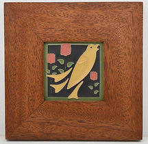 Arts and Crafts Blackbird Tile in Mitered Mahogany Frame