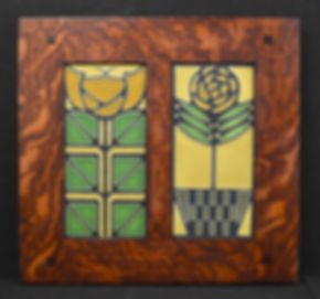 4"x8" Motawi Little Journeys and Checkerpot Tile in Morris Oak Frame M016