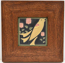 Arts and Crafts Songbird Tile in Mitered Mahogany Frame