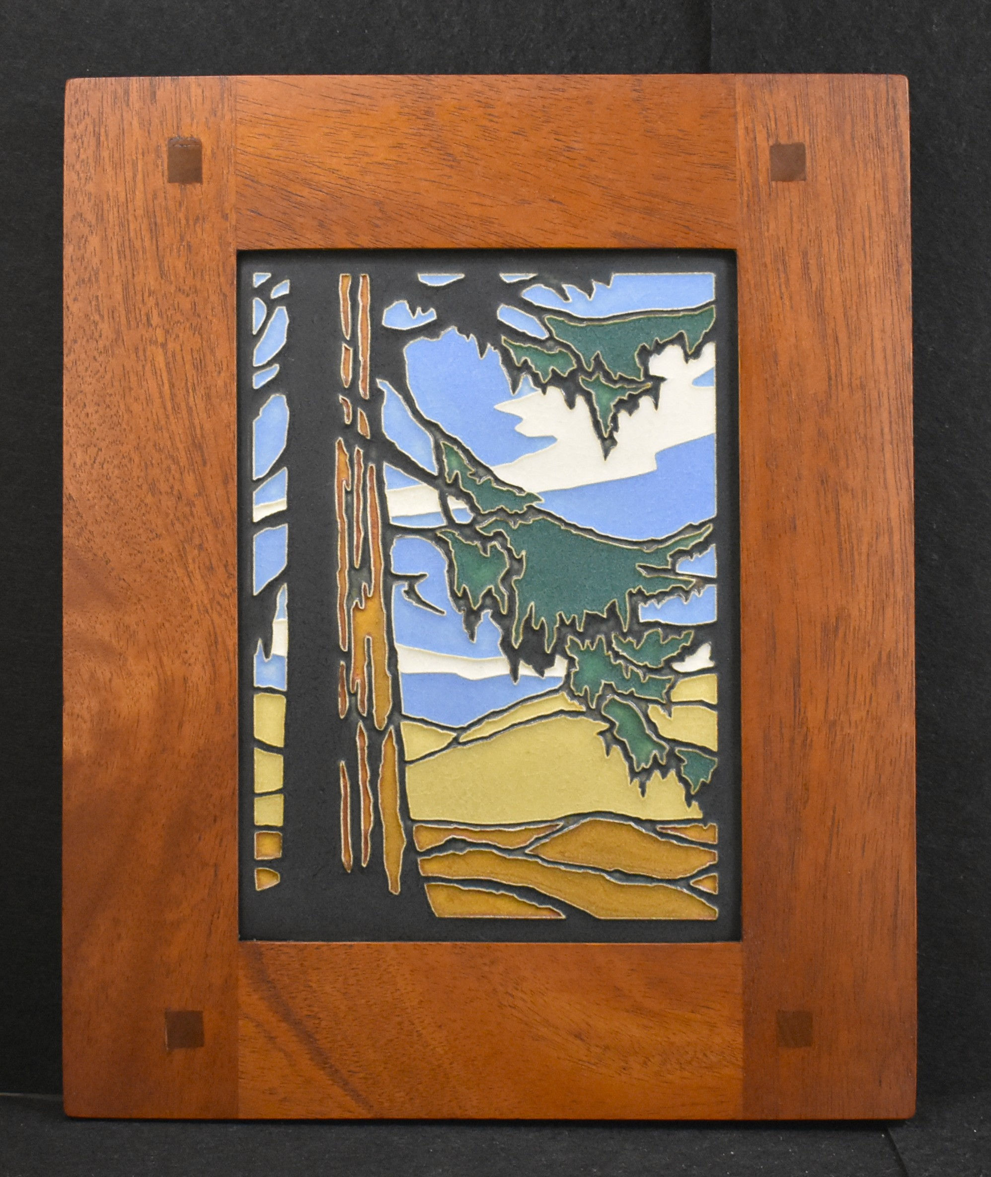 6"x8" Motawi Redwood Tile in Morris Mahogany Frame M024