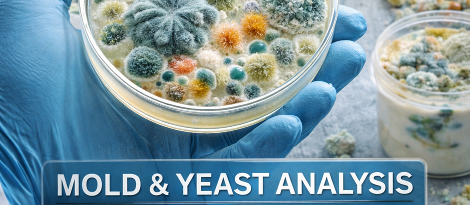 Placas de cultura com crescimento de bolores e leveduras analisadas em laboratório.