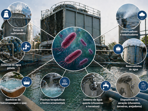 Torre de resfriamento industrial liberando vapor de água no ambiente urbano.