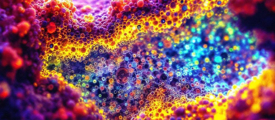 Biofilme formado em superfície interna de tubulação industrial observado em microscopia.