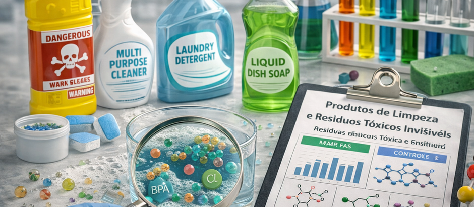 Superfície aparentemente limpa sendo analisada em laboratório para detecção de resíduos químicos invisíveis.