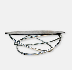 Table basse des années 70 en verre fumé et pieds chromés