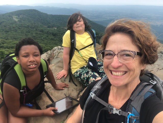 Hiking is great "physical education." Here, the author at Stony Man Summit with her kids. Photo by Carlea Bauman