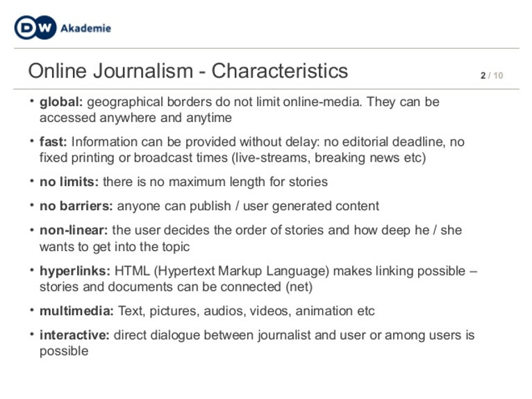 Characteristics of online journalism