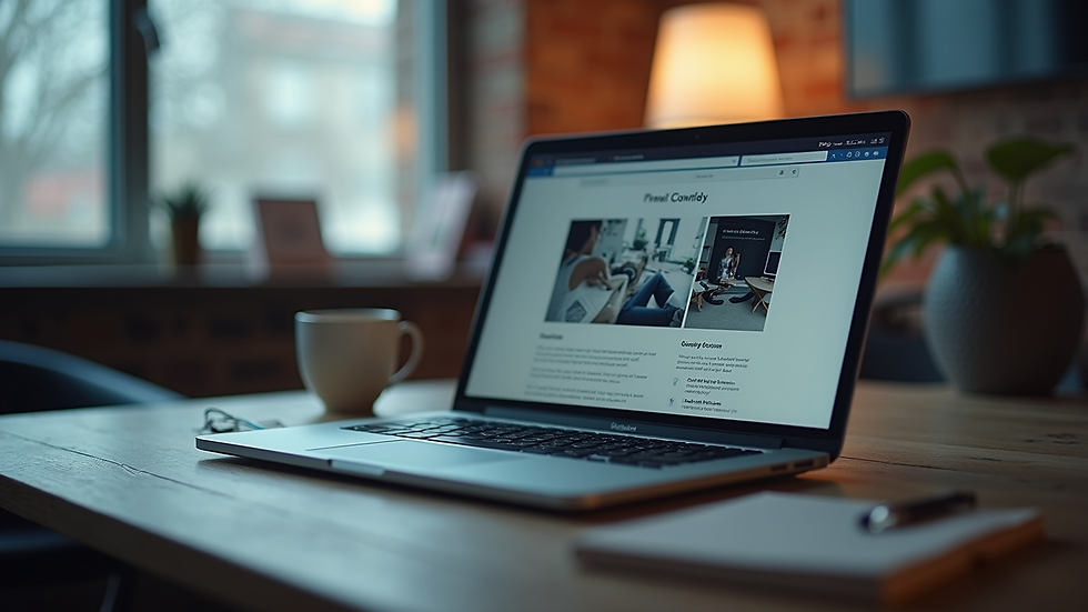 Close-up view of laptop screen showing website design software