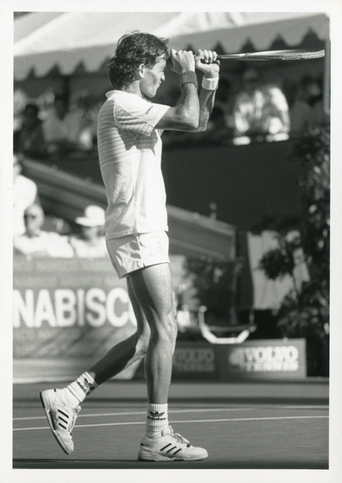 Black and white portrait of professional tennis player.