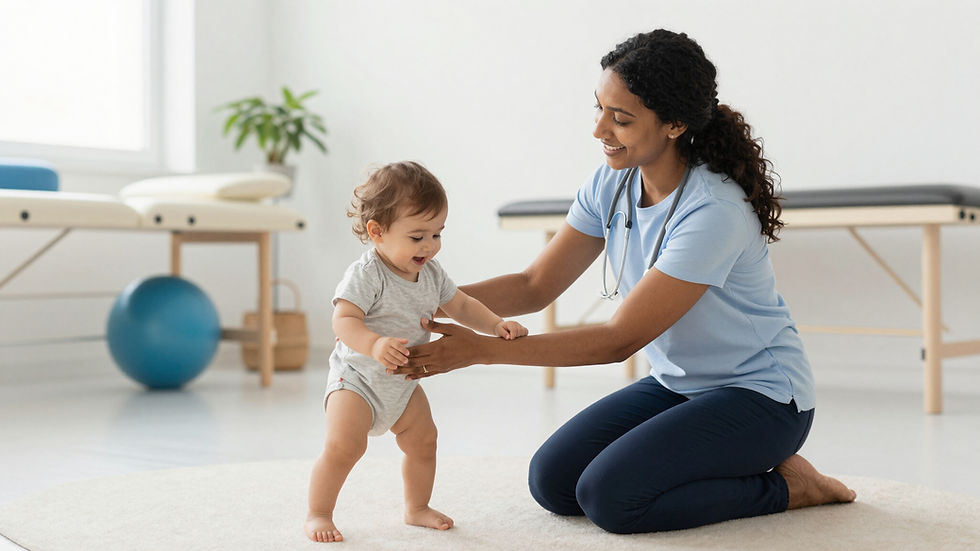 Physiotherapeutin betreut Kleinkind bei Physiokur Gelsenkirchen