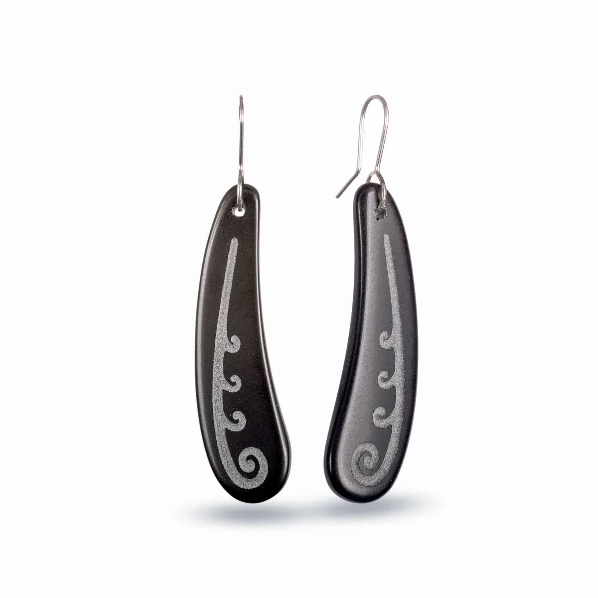 Koru Frond Earrings Black, Large by Stonearrow