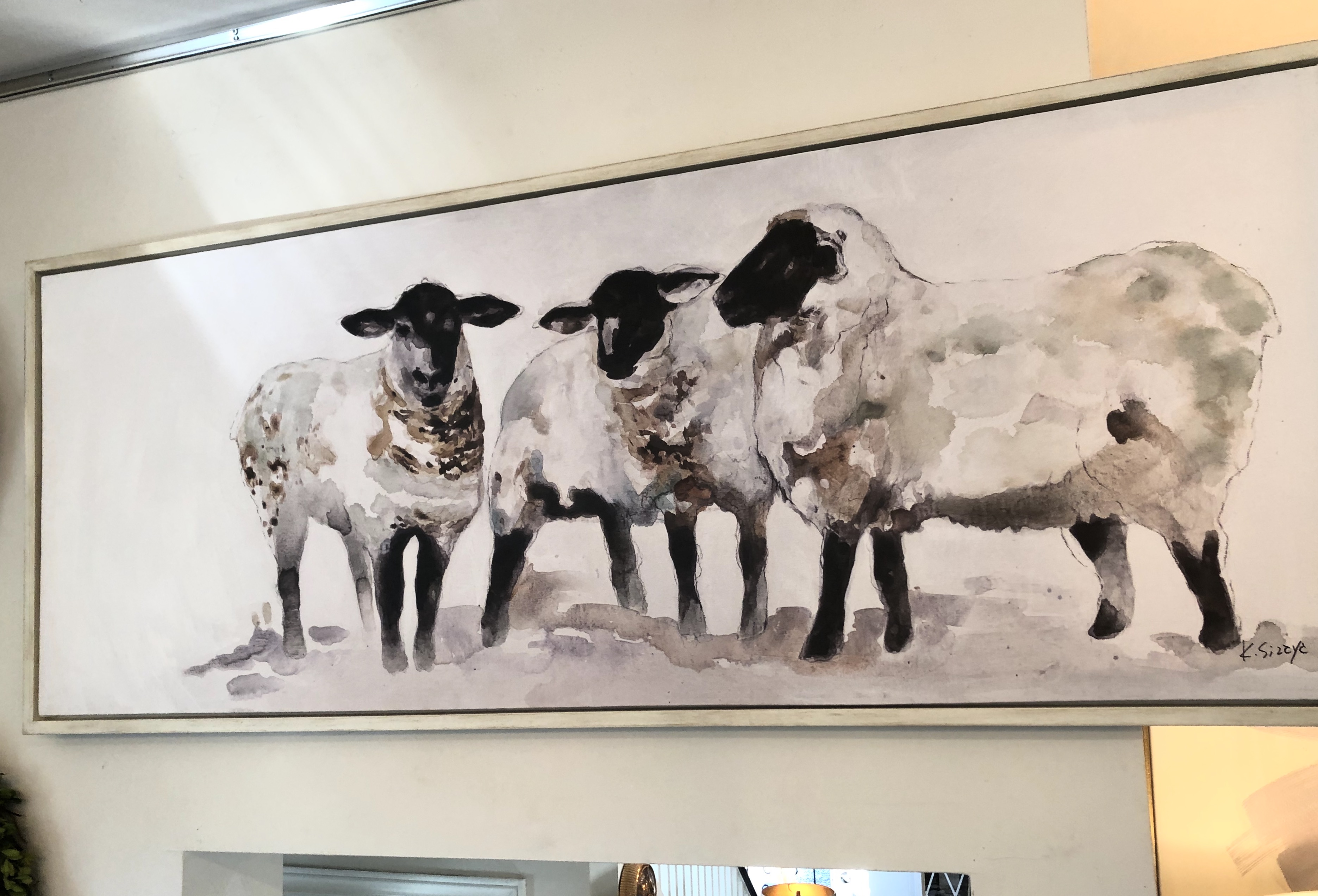 Framed Sheep Painting
