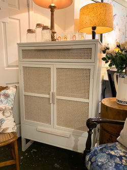 Painted Cane-Front Storage Cabinet