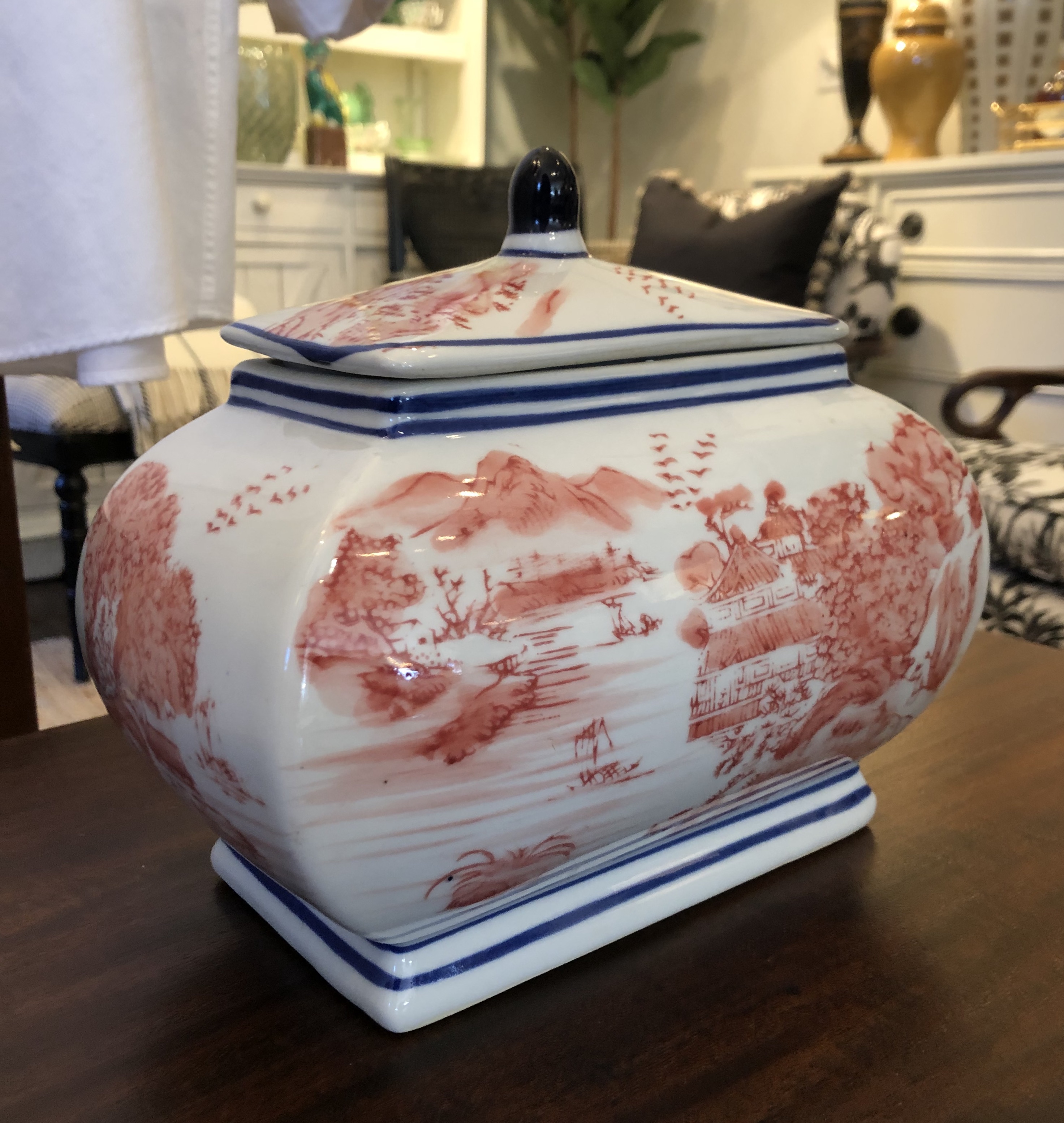 Sm. Decorative Blue and Coral Urn