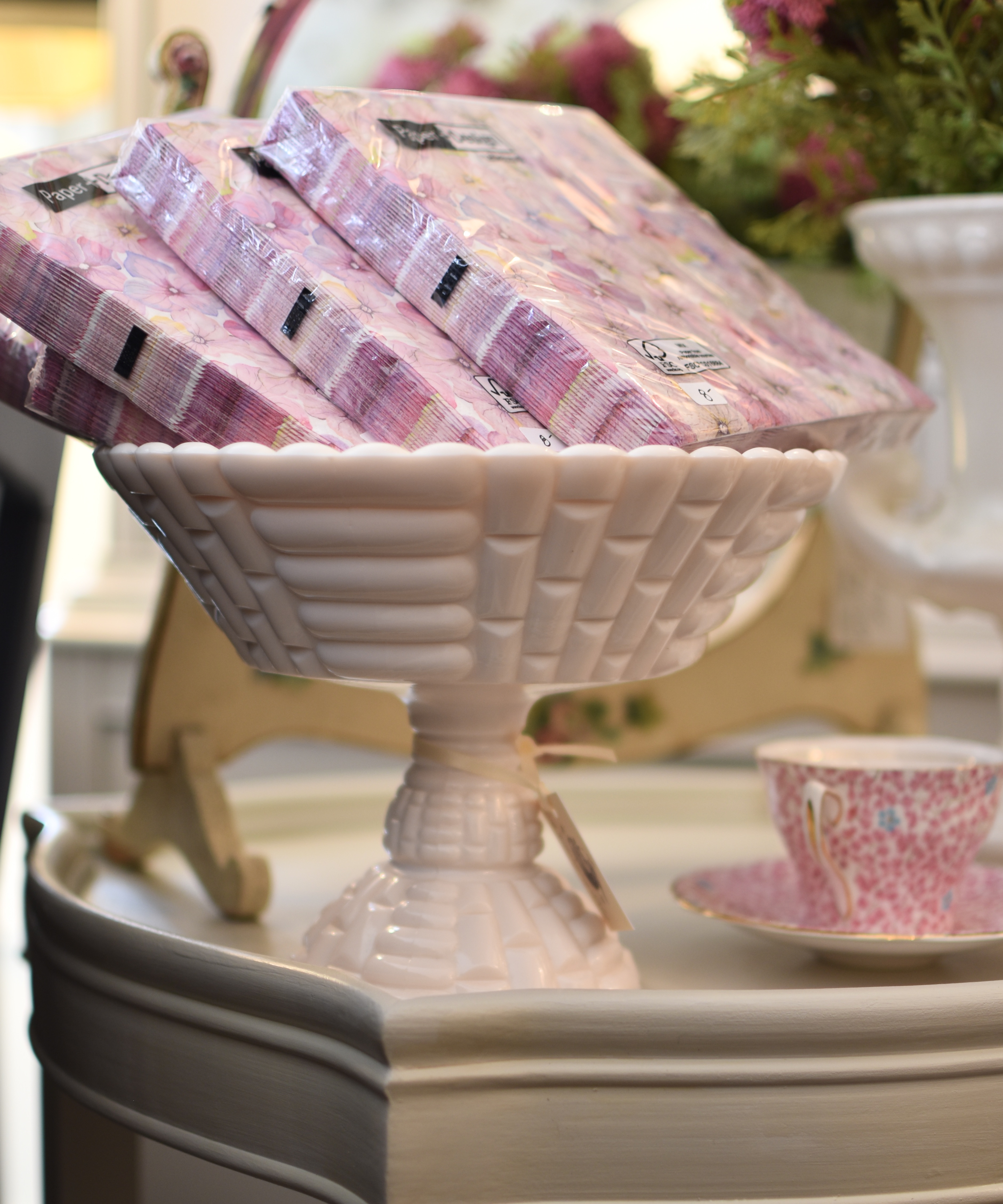 Vintage 1950s Pink Milkglass Footed Bowl