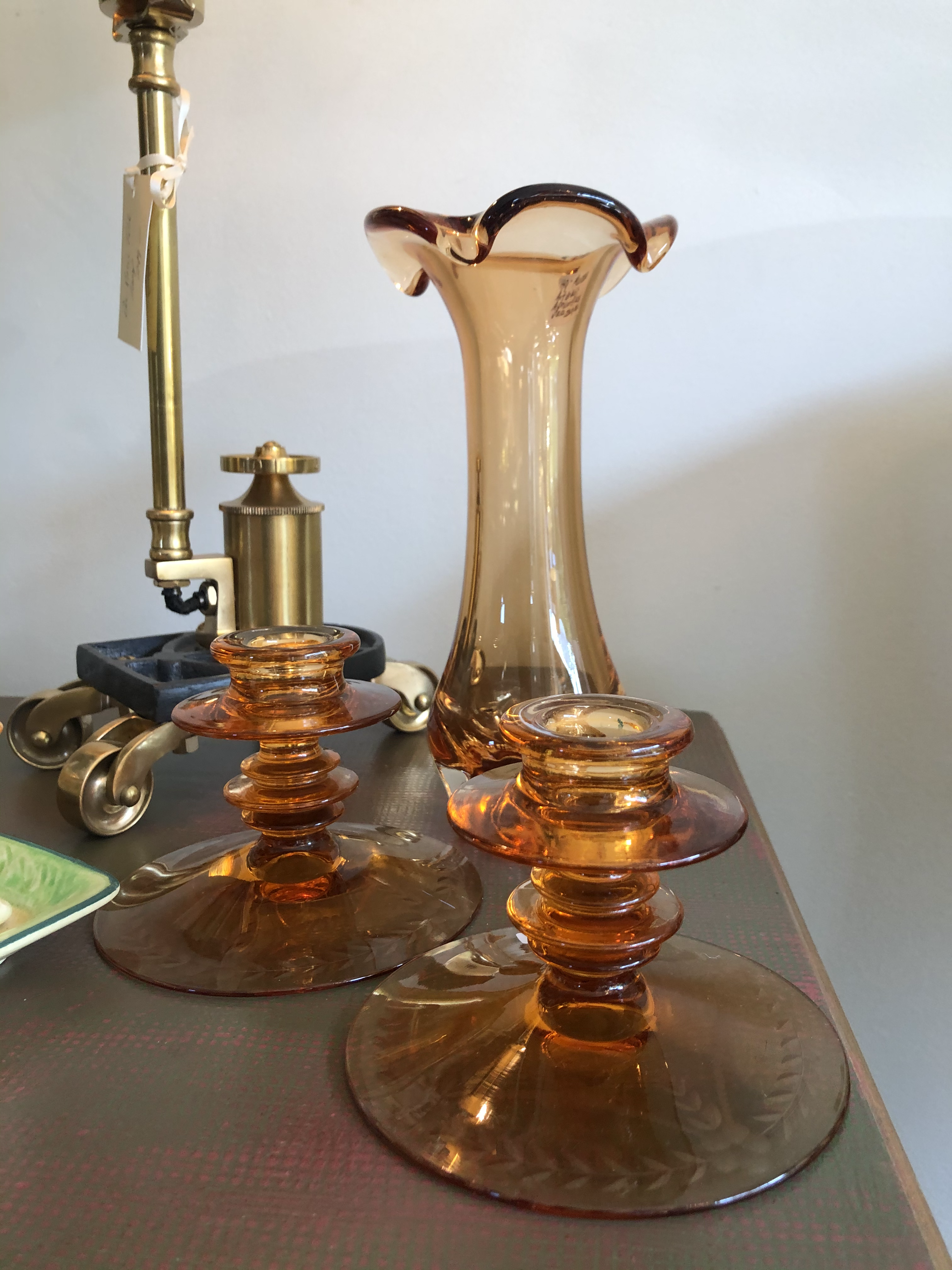 Vintage Apricot Vase and Candleholders