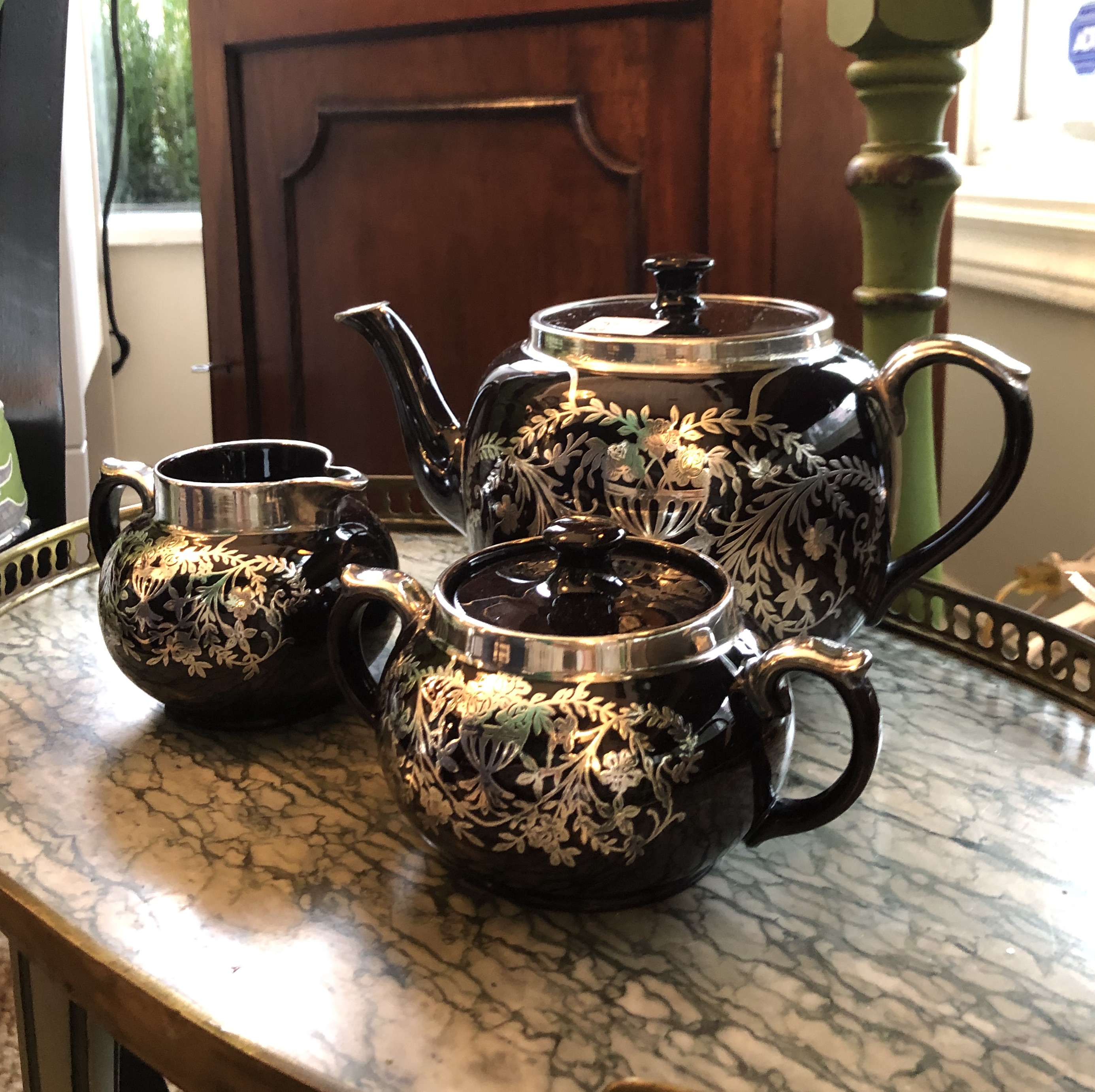 Gibson Tea Set with Silver Inlay