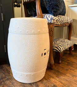 Ceramic Garden Stool - Embossed Floral in Cream