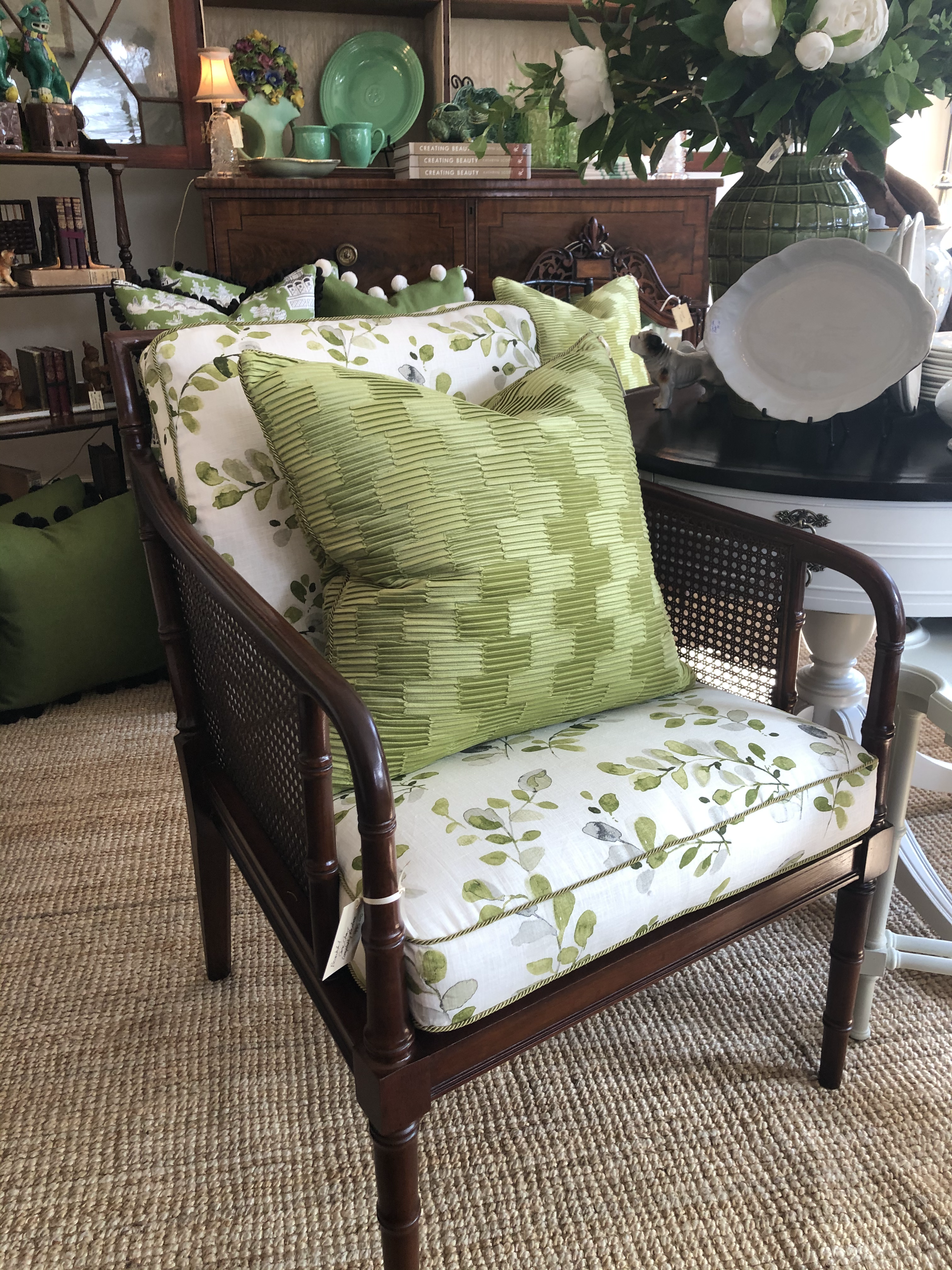 Newly Reupholstered Vintage Cane Chair