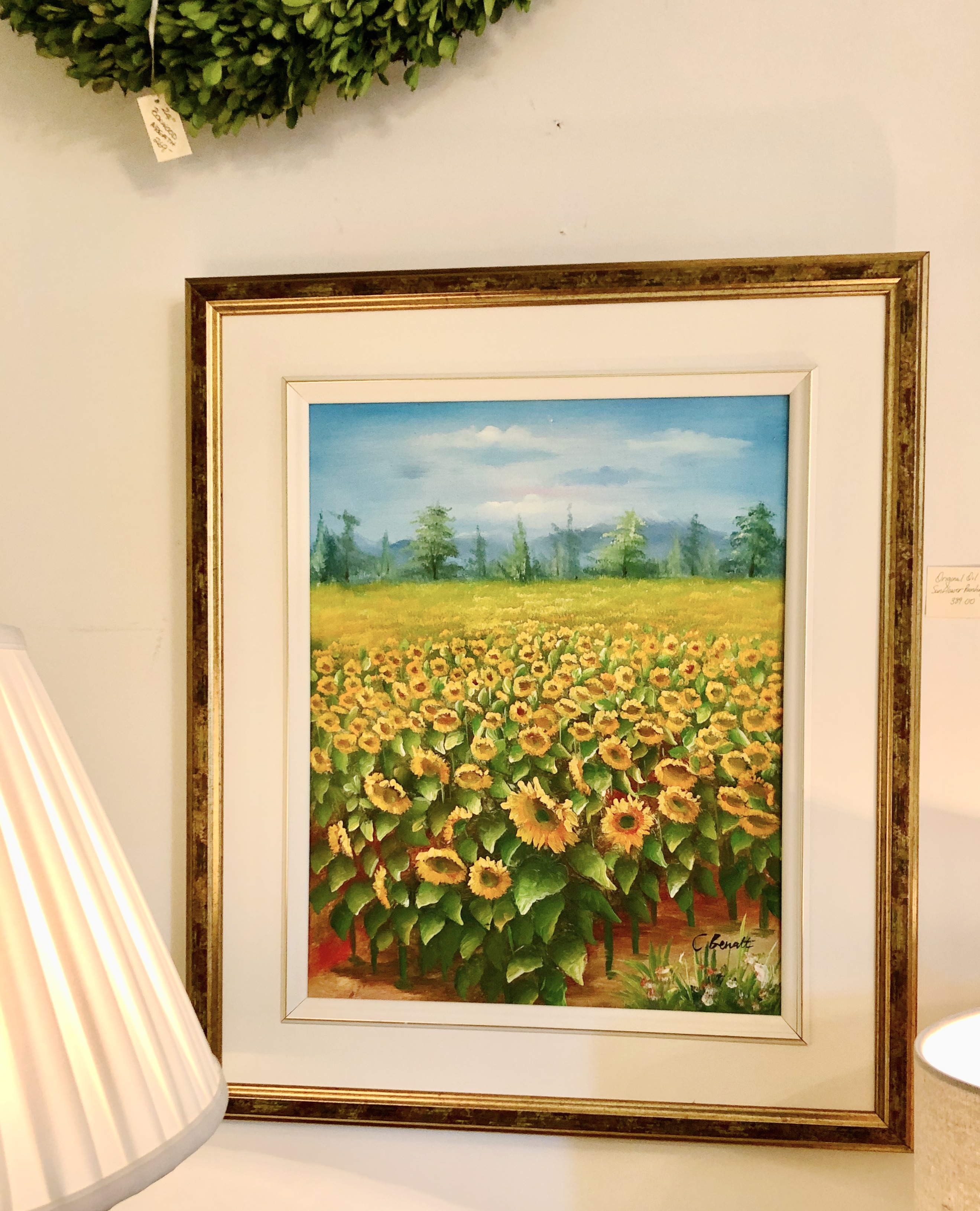 Framed Vintage Original Sunflower Painti
