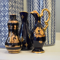 Vintage Blue and Gold Mini Vases