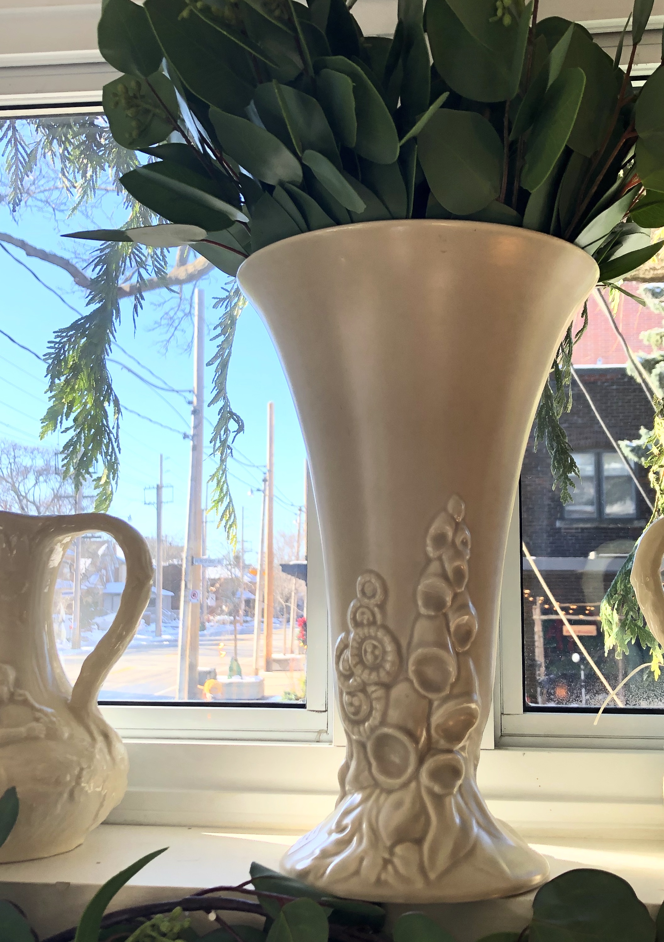 Vintage English Vase Grey /w Blue inside
