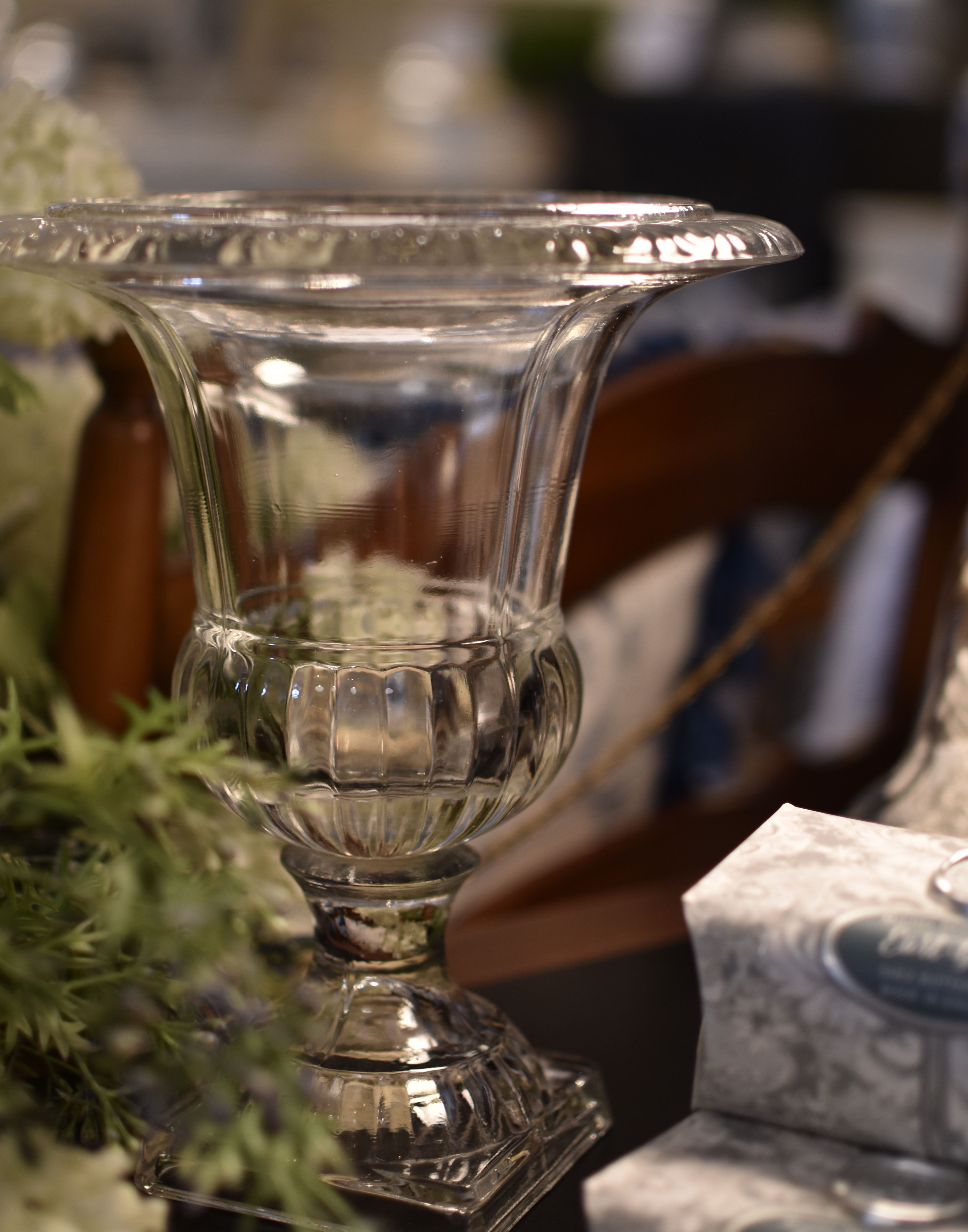 Sm Glass Footed Urn
