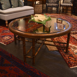 Vintage Faux Bamboo & Smoked Beveled Glass Ridpath Coffee Table