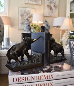 Vintage Carved Elephant Bookends