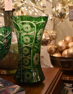 Vintage Green Cut Glass Vase