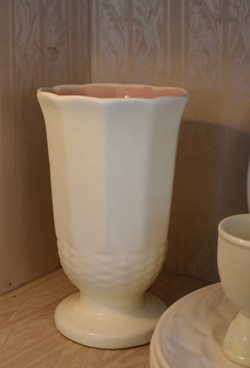 Vintage Creamware Vase w/ Pink Interior