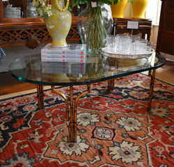 Vintage Brass & Glass Bamboo Look Coffee Table